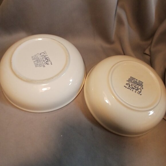 Folkcraft Cabin in the Snow Tienshan 2 Serving Bowls 9" Vintage Spongeware - Picture 6 of 10